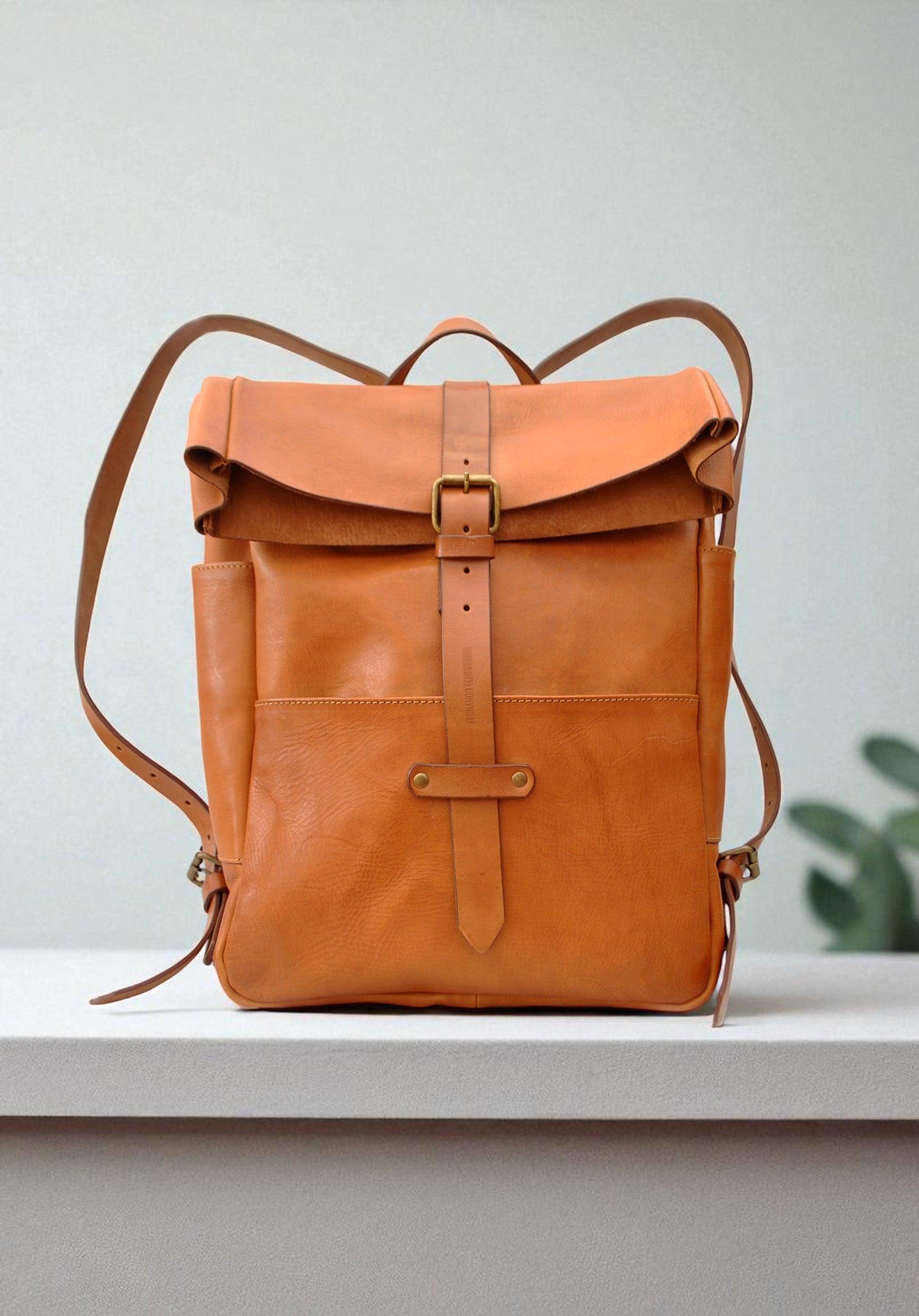 Kreta rolltop backpack cognac