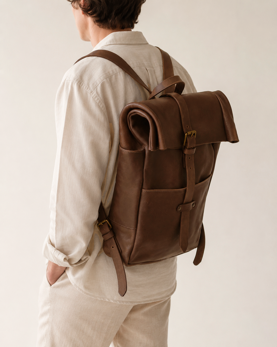 Kreta rolltop leather backpack