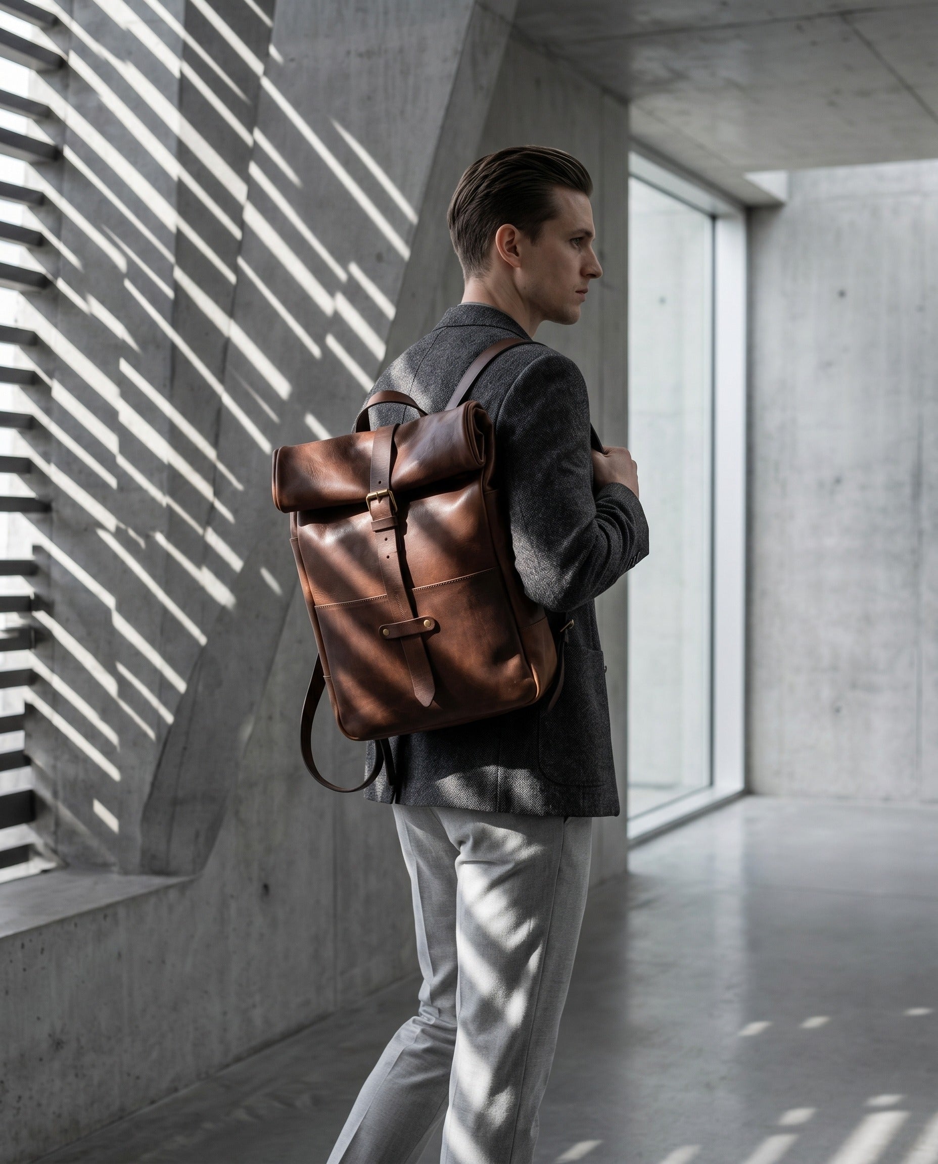Kreta rolltop leather backpack